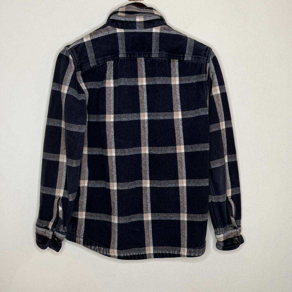 Abercrombie & Fitch Plaid Flannel Shirt Jacket Navy Cotton Sz Small Grunge Cozy - Picture 3 of 11